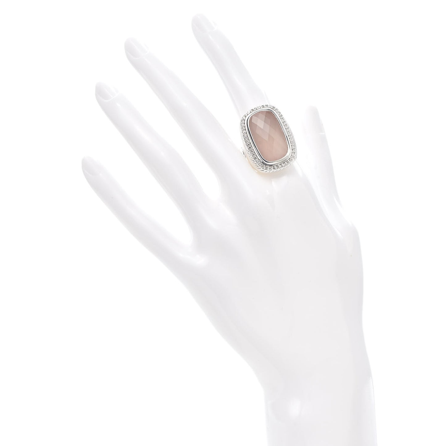 Sterling Silver Diamond Rose Quartz 21mm Albion Statement Ring 52 6