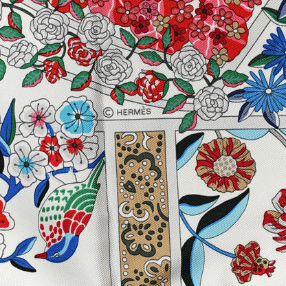 Hermes Silk Fleurs De Giverny Scarf 90 White Rouge Bleu 5 of 6