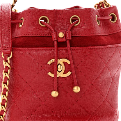 Chanel Caviar Suede Quilted Drawstring Bucket Bag Dark Red 8 of 11