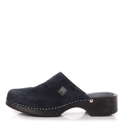 Chanel Suede CC Clogs 40 Dark Navy Blue 1 of 17