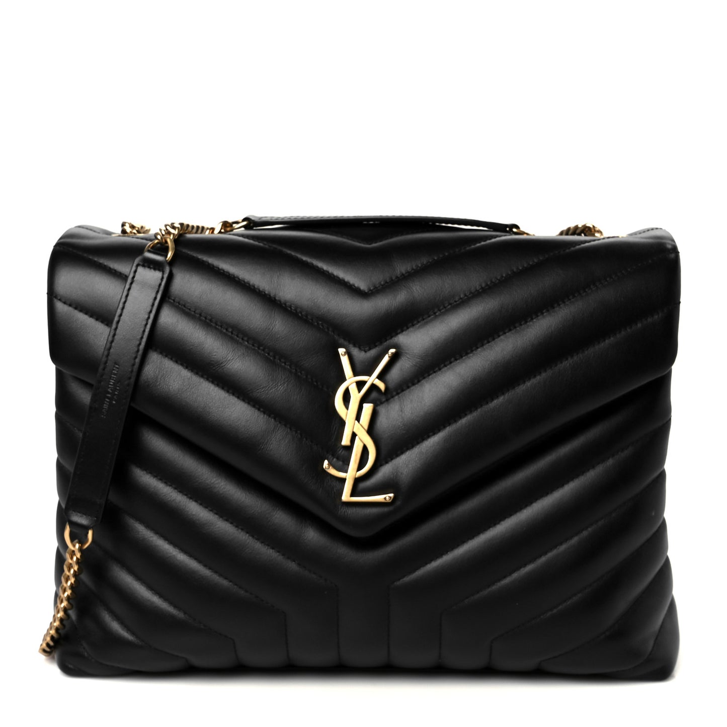 Calfskin Y Quilted Monogram Medium Loulou Chain Satchel Black