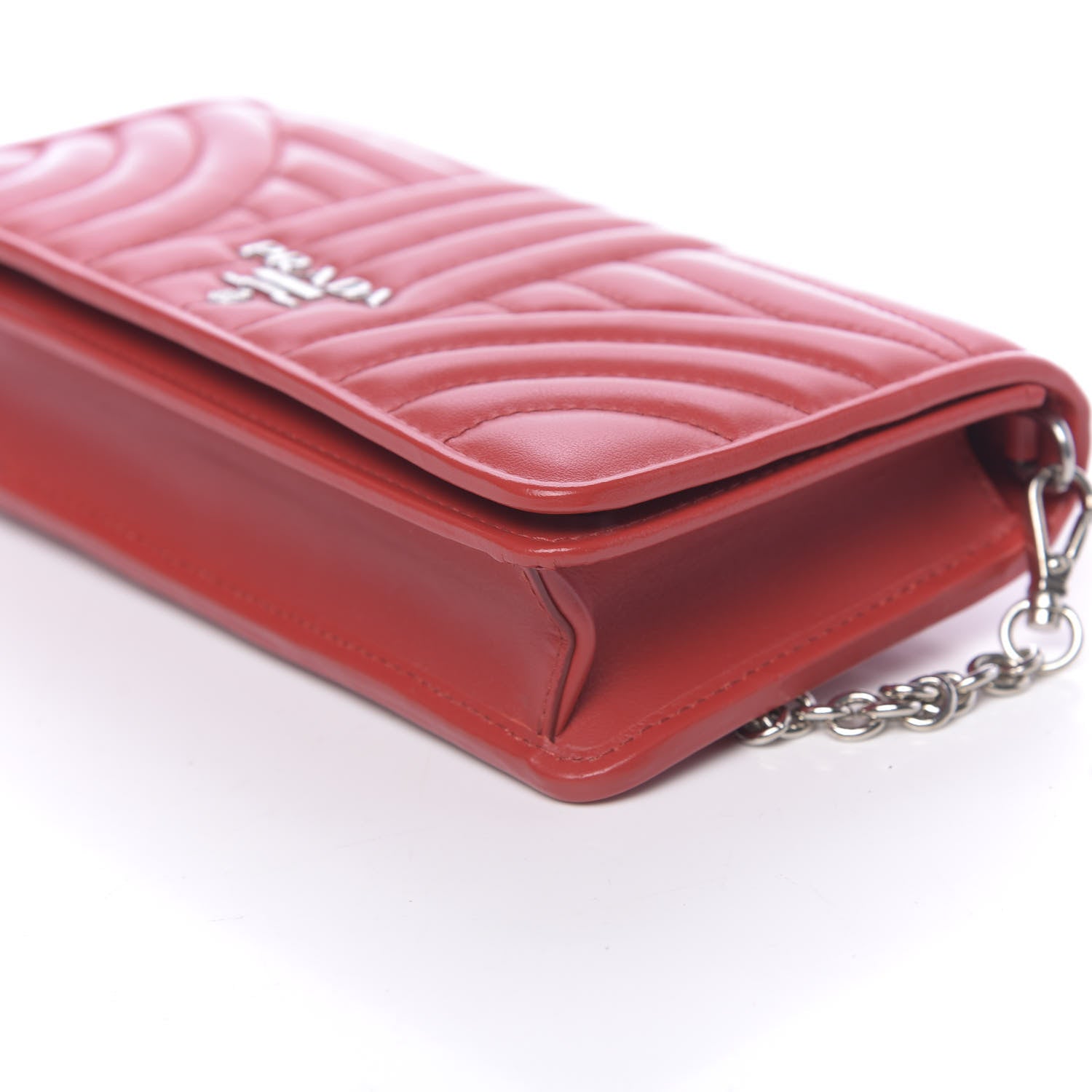 Prada Soft Calfskin Impunture Diagramme Chain Wallet Rosso 8 of 9