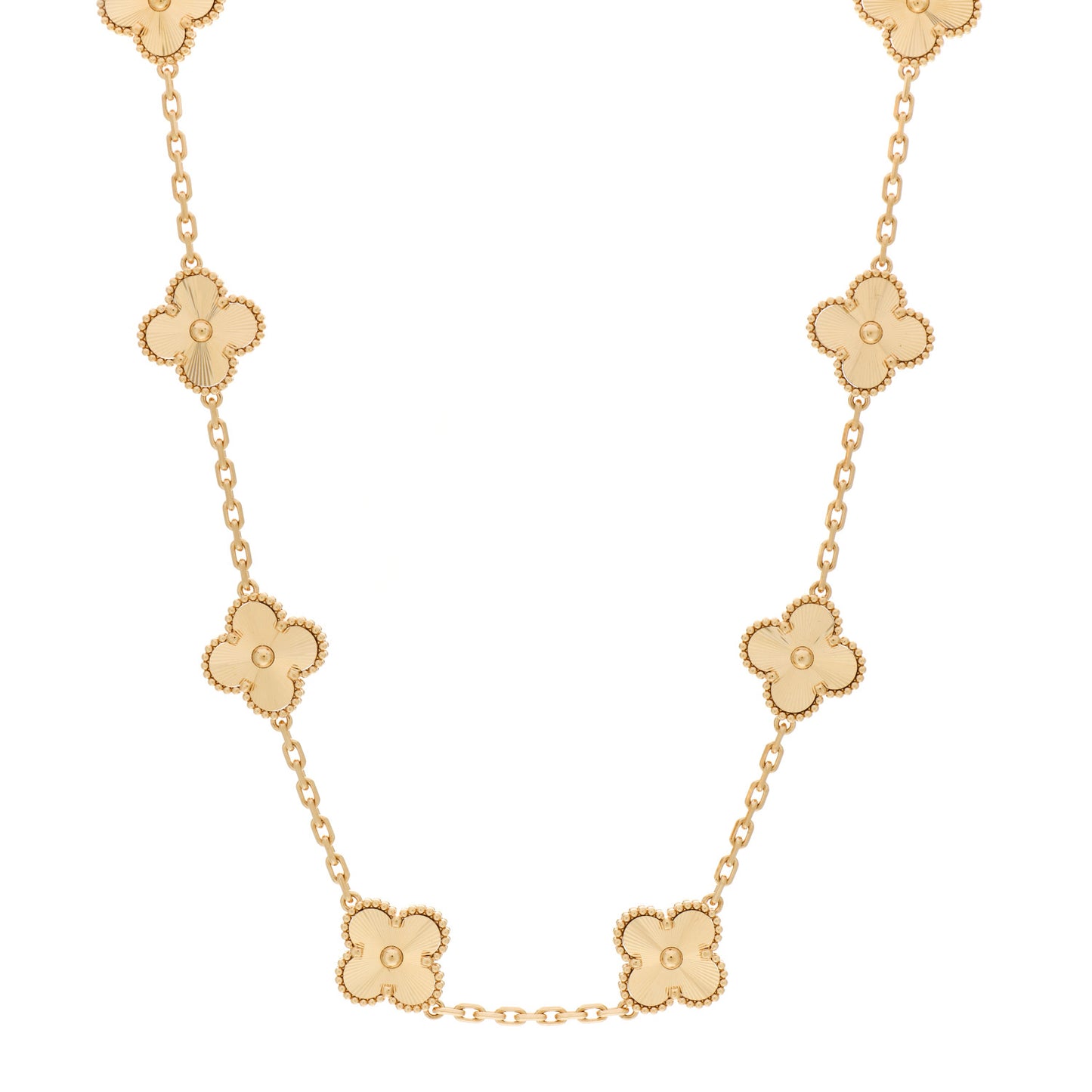 18K Yellow Gold 10 Motifs Guilloche Vintage Alhambra Necklace