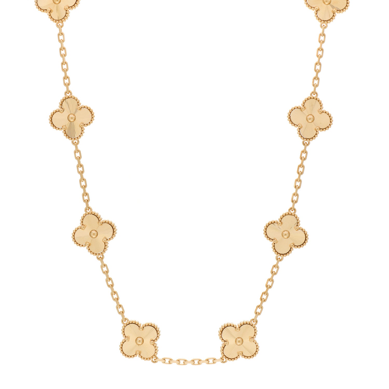 Van Cleef & Arpels 18K Yellow Gold 10 Motifs Guilloche Vintage Alhambra Necklace 1 of 4