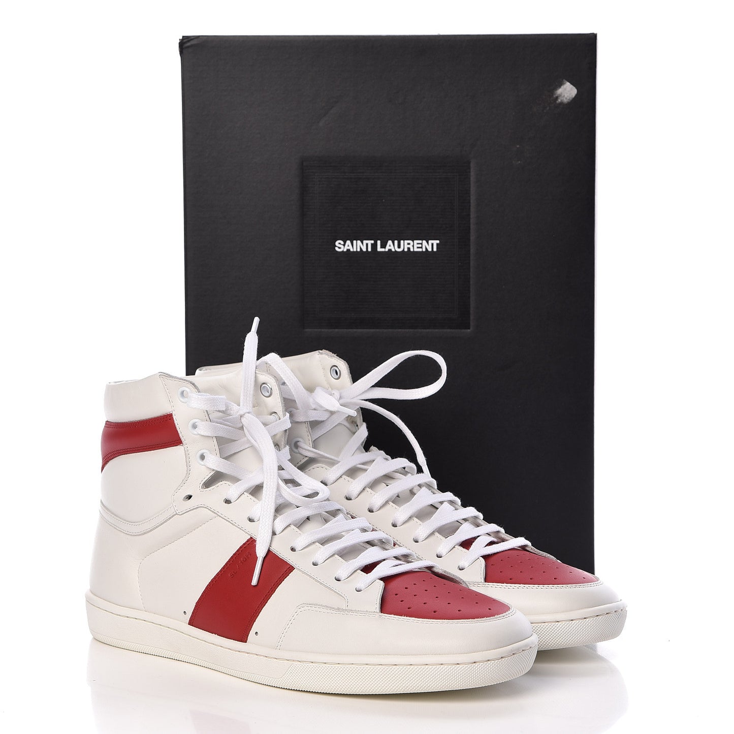 Calfskin Mens Court Classic SL/10H High Top Sneakers 45 White Red
