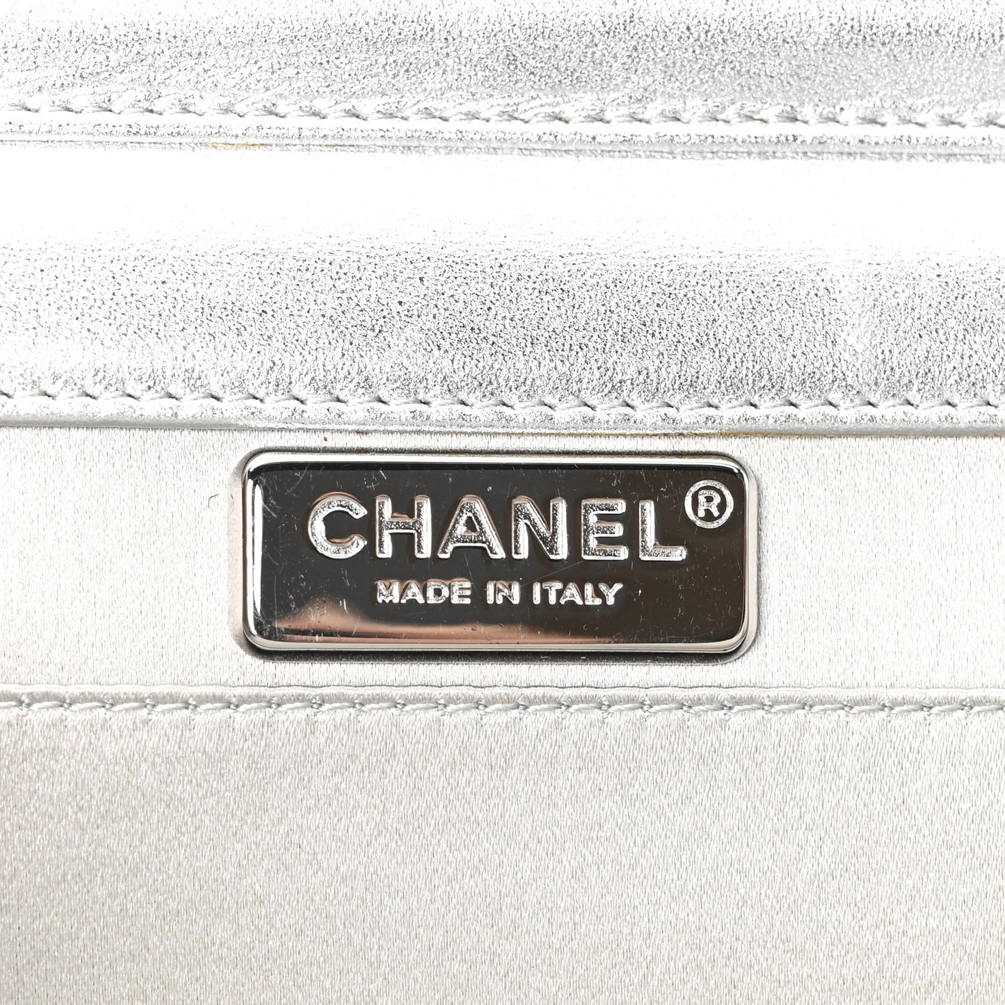 Metallic Goatskin Strass Chain Evening Clutch Silver