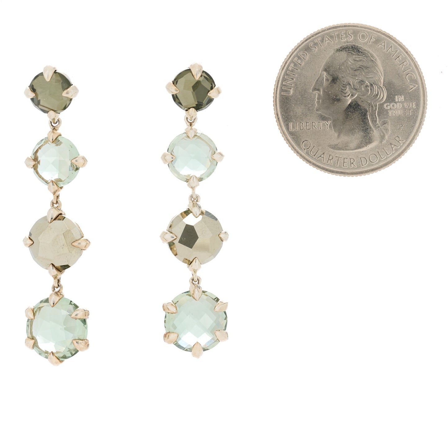 Sterling Silver Prasiolite Hematine Drop Earrings