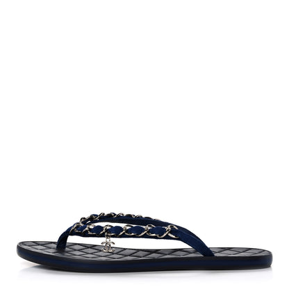 Chanel Cotton Terrycloth Thong Sandals 37 Blue 1 of 9