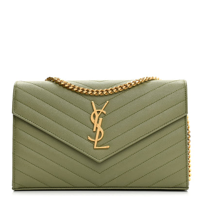 Saint Laurent Grain De Poudre Matelasse Chevron Monogram Chain Wallet Pistachio 1 of 7