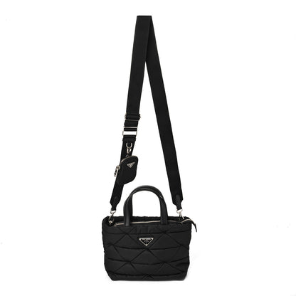 Prada Re-Nylon Nappa Triangle Quilted Padded Double Handled Zip Pocket Tote Black 1 of 9