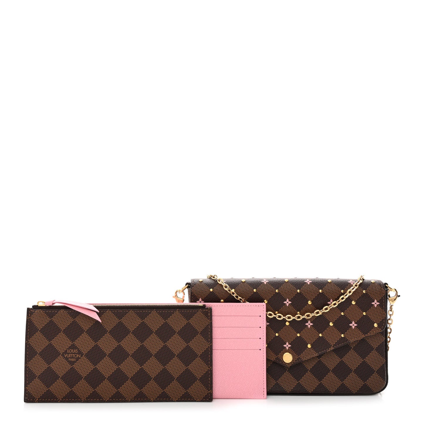 Damier Ebene Studded Pochette Felicie Chain Wallet