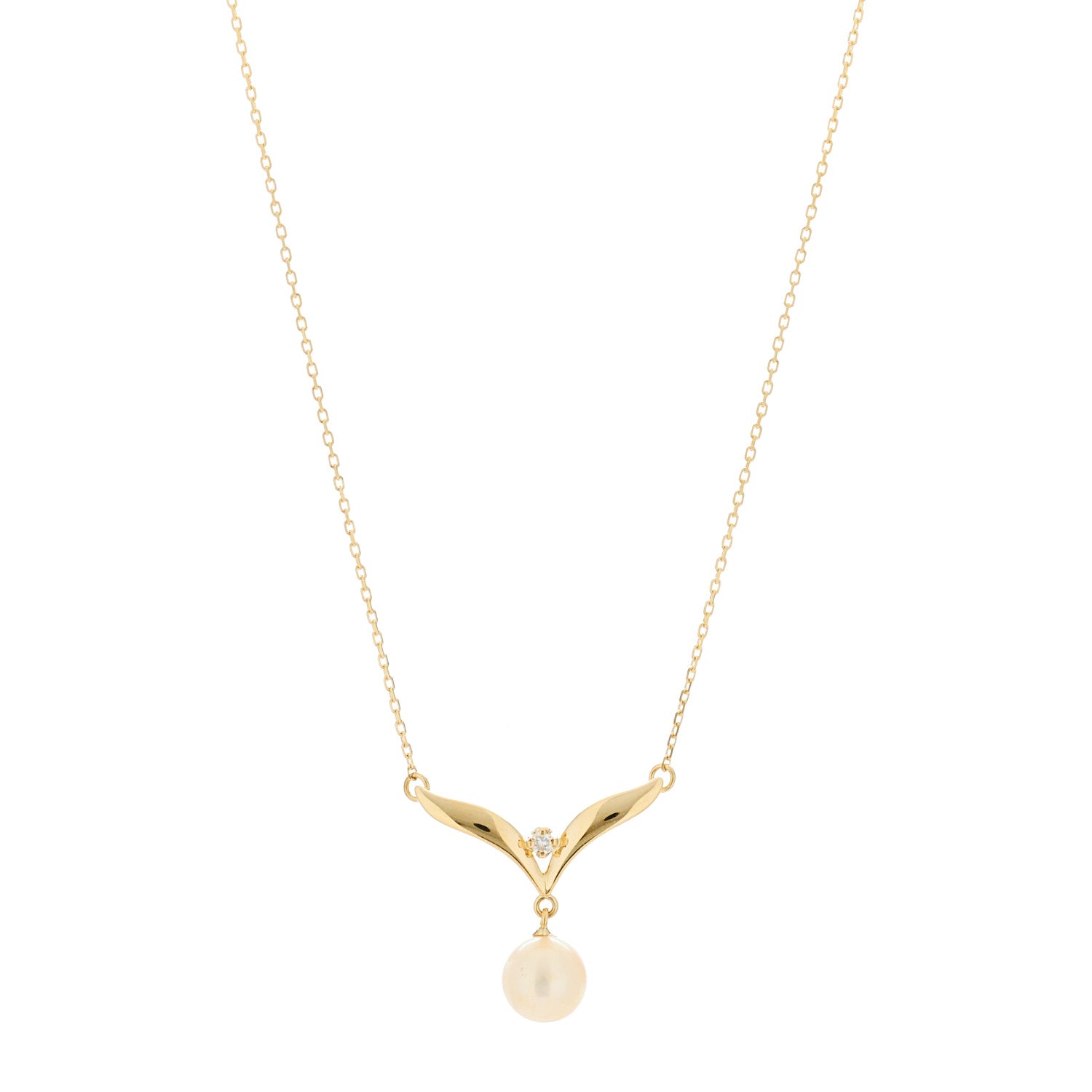 Mikimoto 18K Yellow Gold Diamond Akoya Pearl 7mm Pendant Necklace 1 of 4