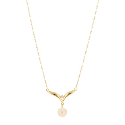 Mikimoto 18K Yellow Gold Diamond Akoya Pearl 7mm Pendant Necklace 1 of 4