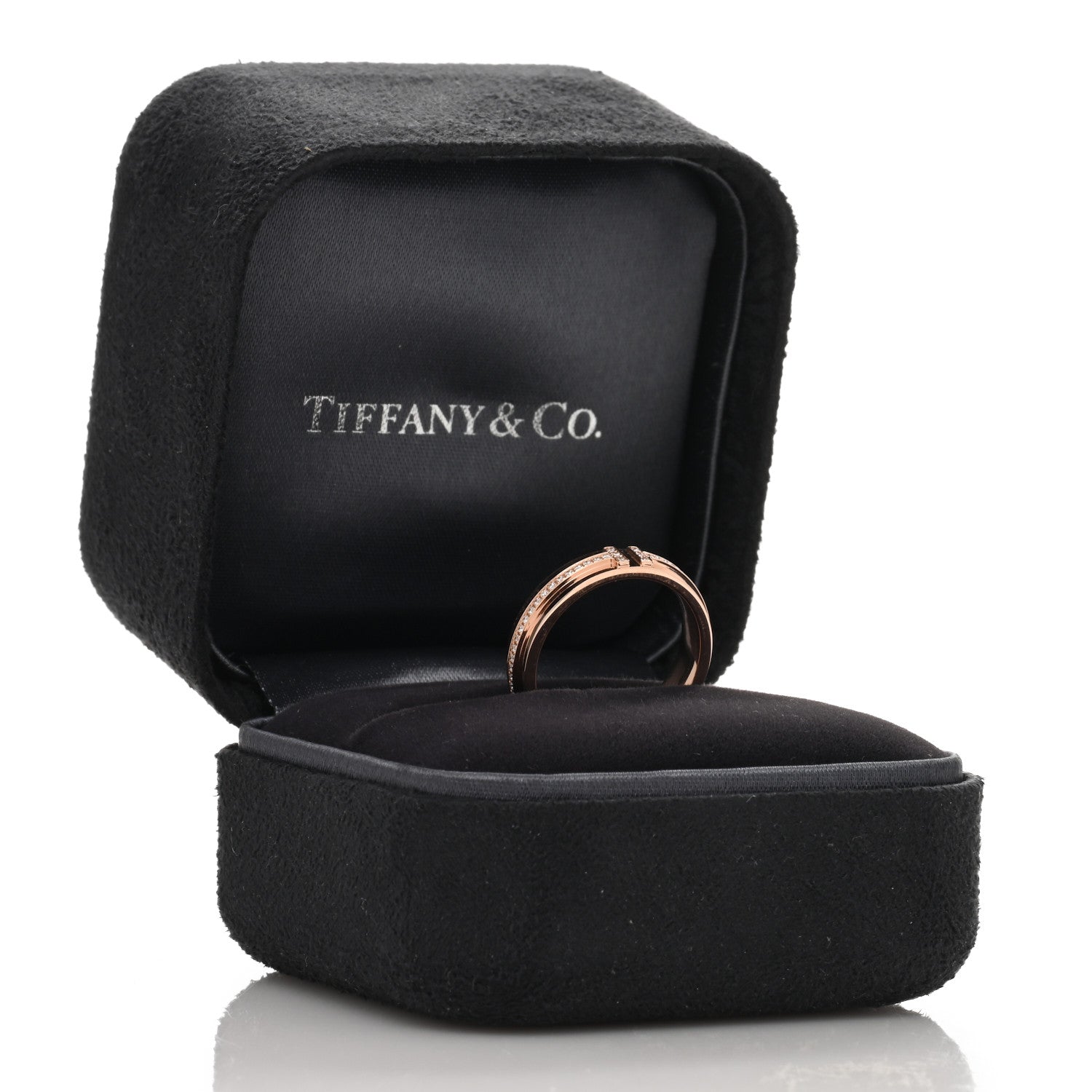 Tiffany 18K Rose Gold Diamond Narrow T Two Ring 52 6 5 of 5