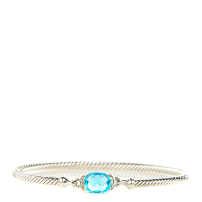 David Yurman Sterling Silver Diamond Blue Topaz 3mm Petite Wheaton Bracelet 1 of 7