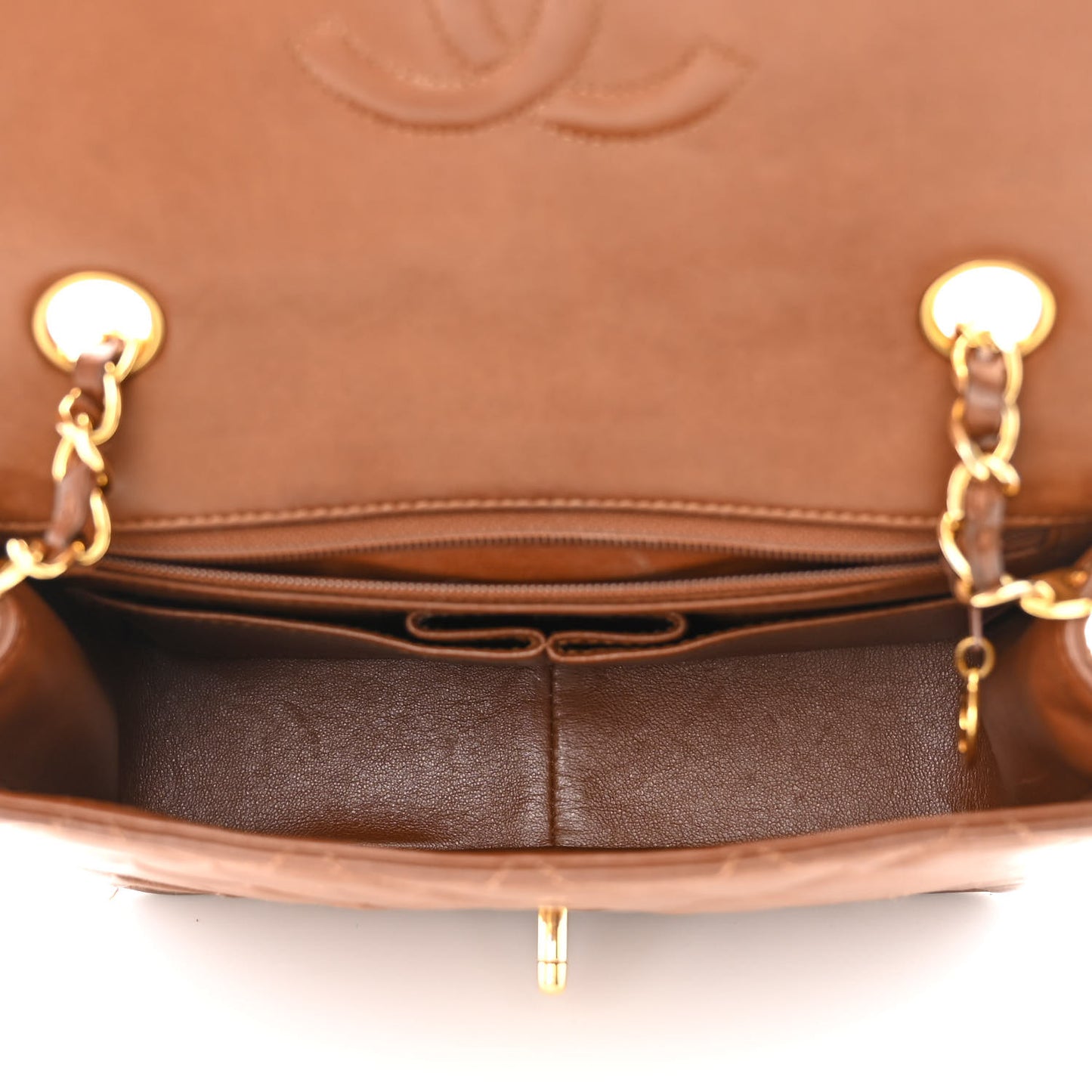 Lambskin Quilted Small Single Flap Brown