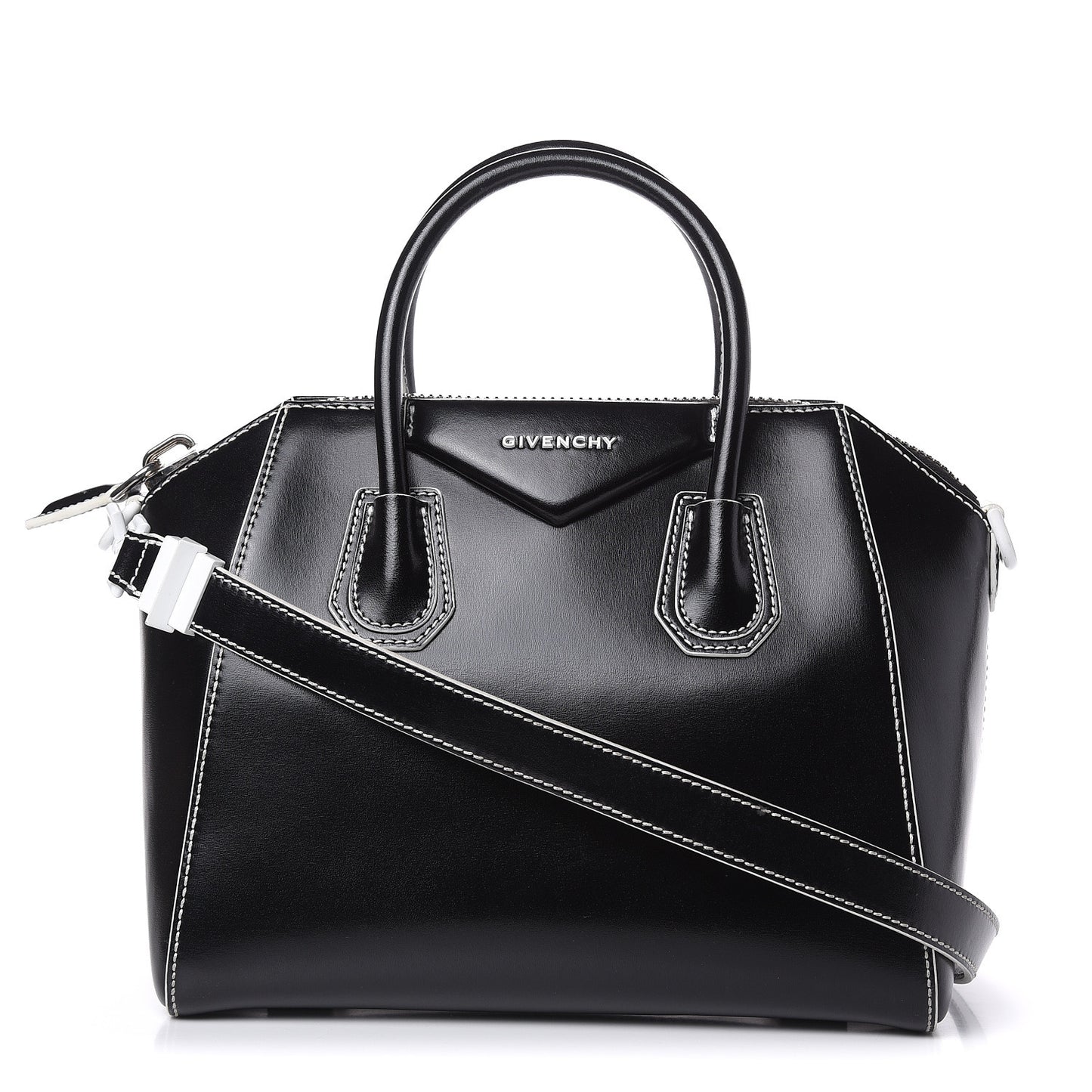Calfskin Contrast Topstitch Small Antigona Black White