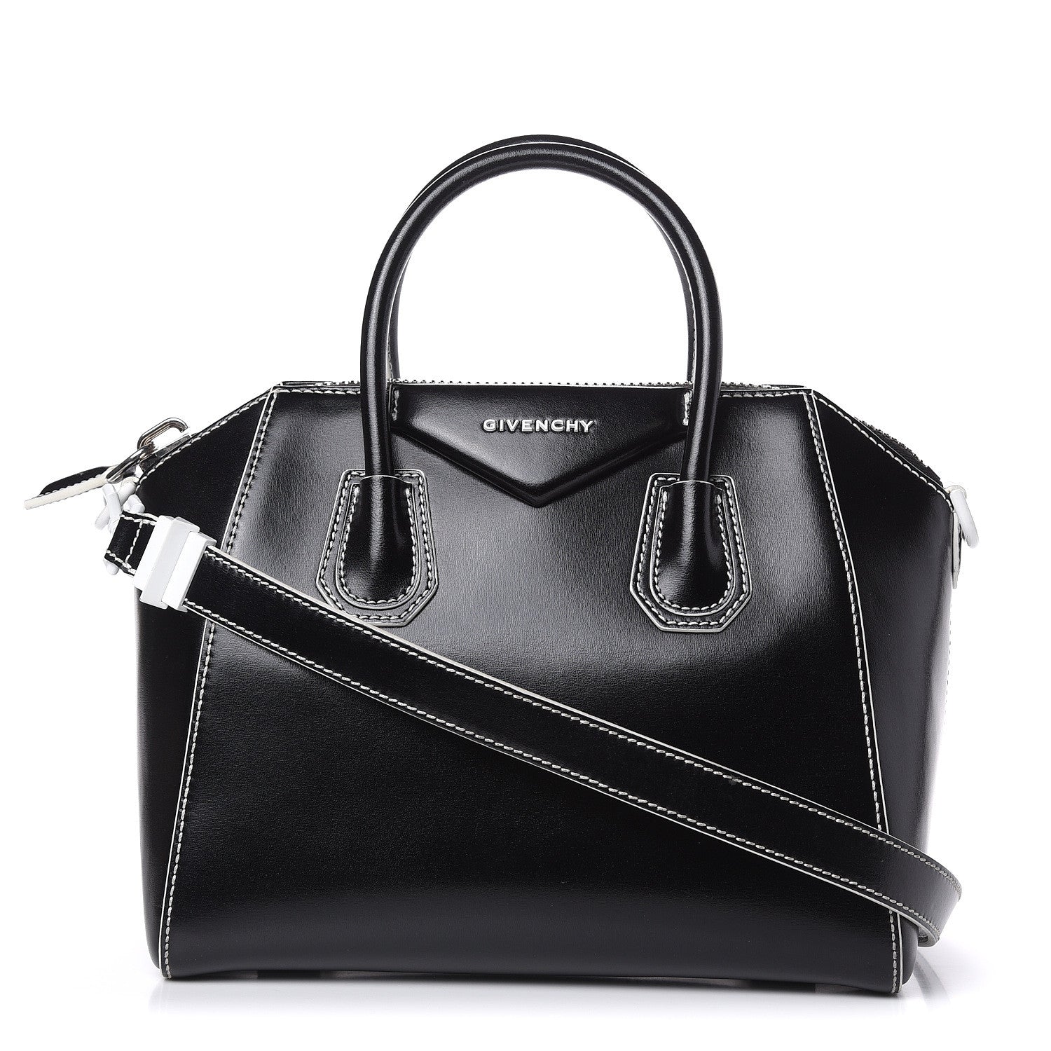 Givenchy Calfskin Contrast Topstitch Small Antigona Black White 1 of 14