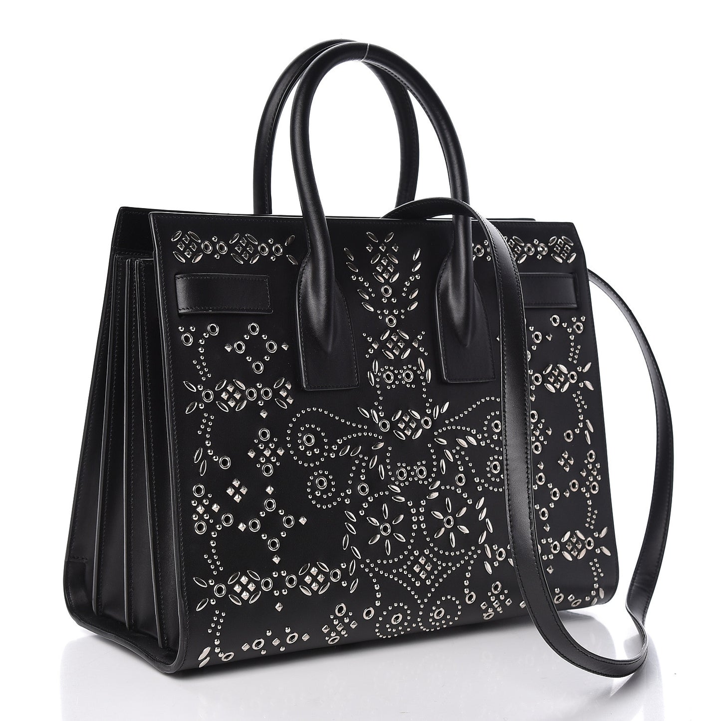Calfskin Perforated Bandana Studded Small Sac De Jour Black
