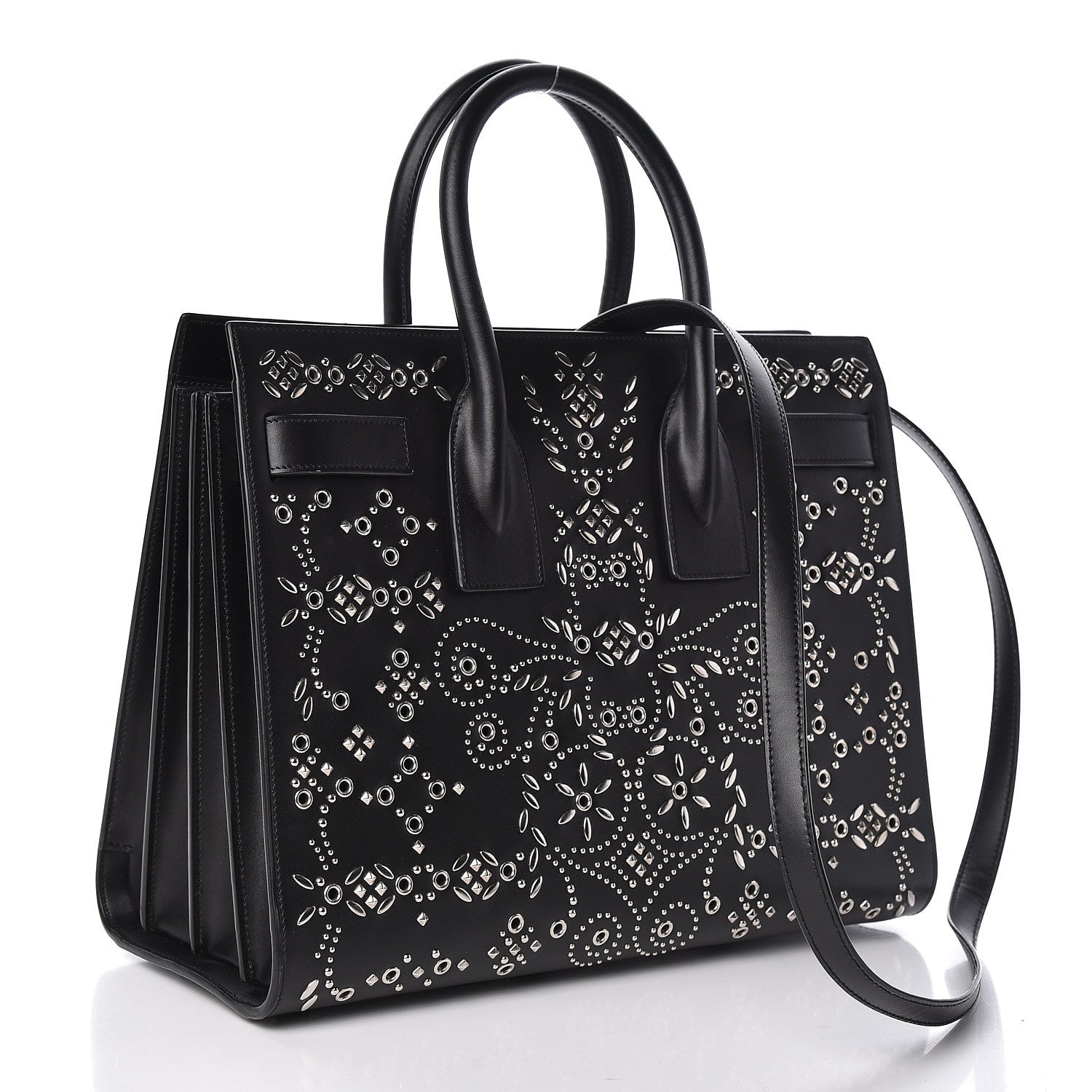 Saint Laurent Calfskin Perforated Bandana Studded Small Sac De Jour Black 3 of 10