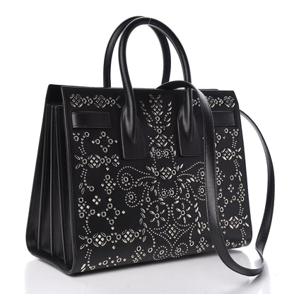 Saint Laurent Calfskin Perforated Bandana Studded Small Sac De Jour Black 3 of 10