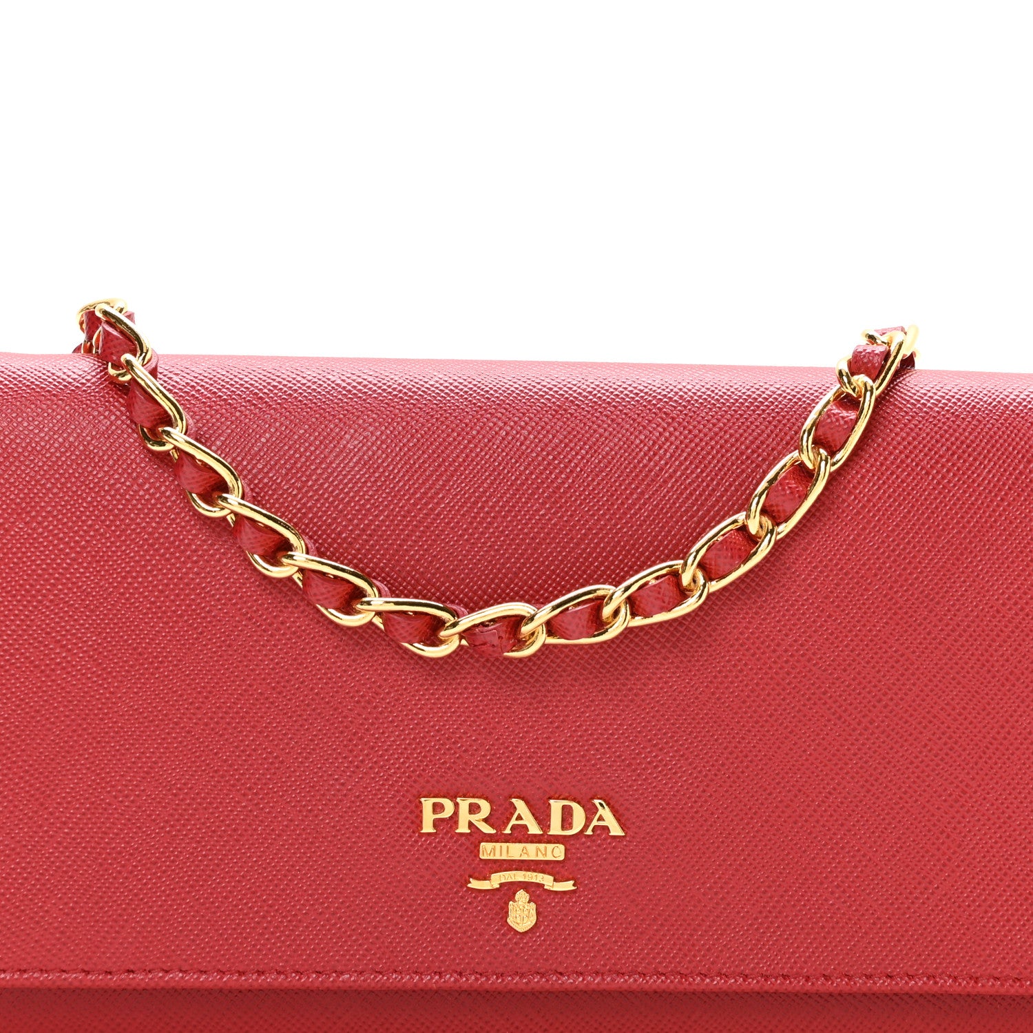 Prada Saffiano Metal Oro Chain Wallet Fuoco 8 of 11