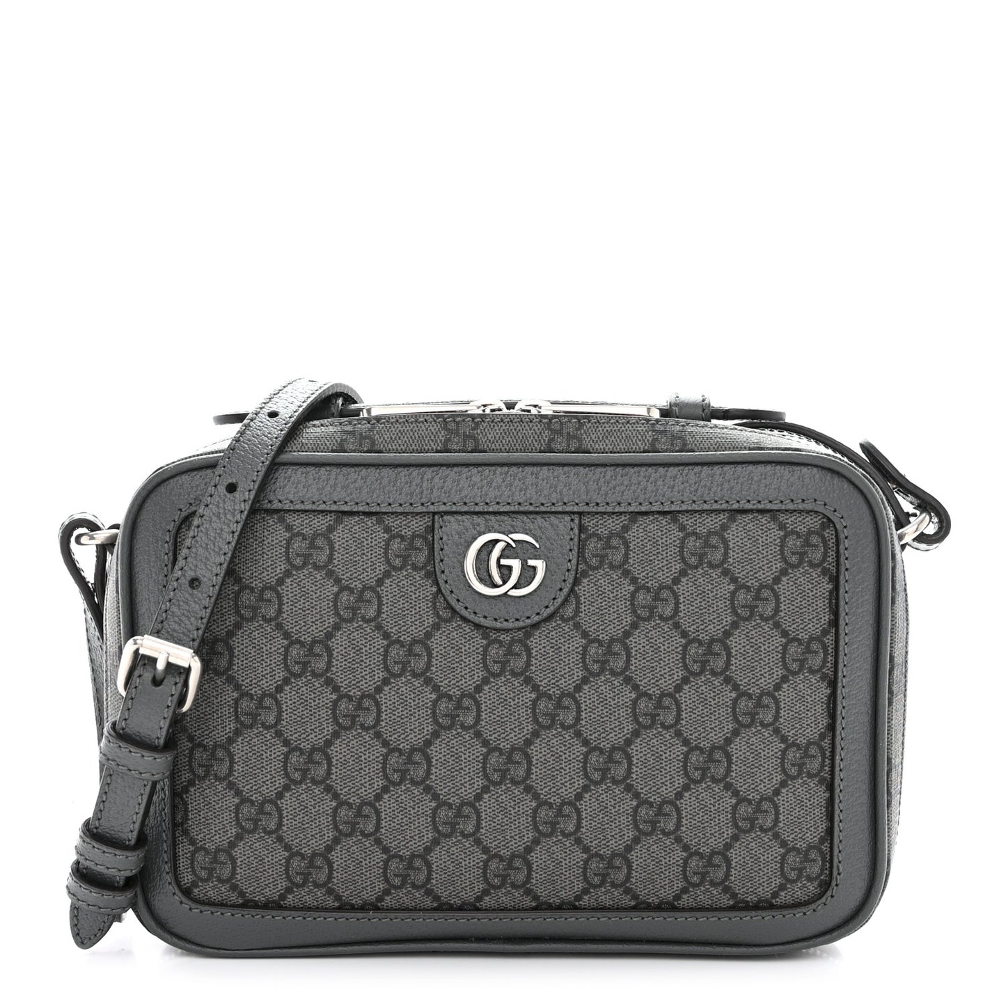 GG Supreme Monogram Textured Dollar Calfskin Small Ophidia Top Handle Shoulder Bag Grey Black Graphite Grey