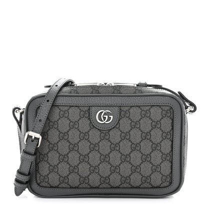 Gucci GG Supreme Monogram Textured Dollar Calfskin Small Ophidia Top Handle Shoulder Bag Grey Black Graphite Grey 1 of 14