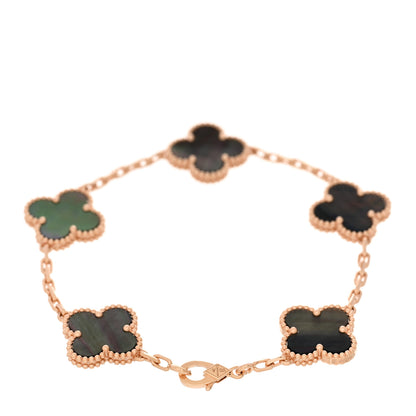Van Cleef & Arpels 18K Rose Gold Gray Mother of Pearl 5 Motifs Vintage Alhambra Bracelet 2 of 4