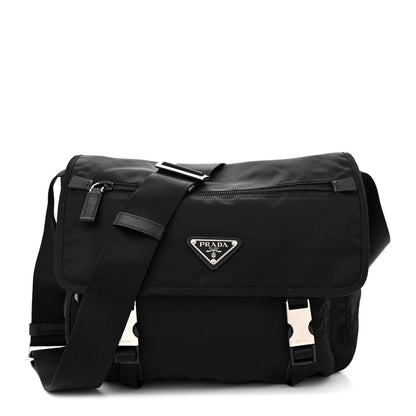 Prada Nylon Vela Double Snap Buckle Messenger Bag Black 1 of 10