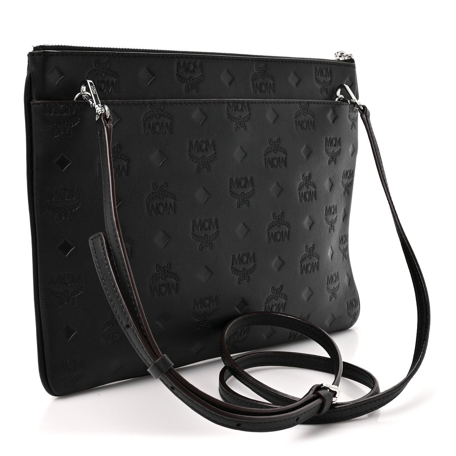 MCM Calfskin Ottomar Monogram Aren Crossbody Pouch Black 3 of 9