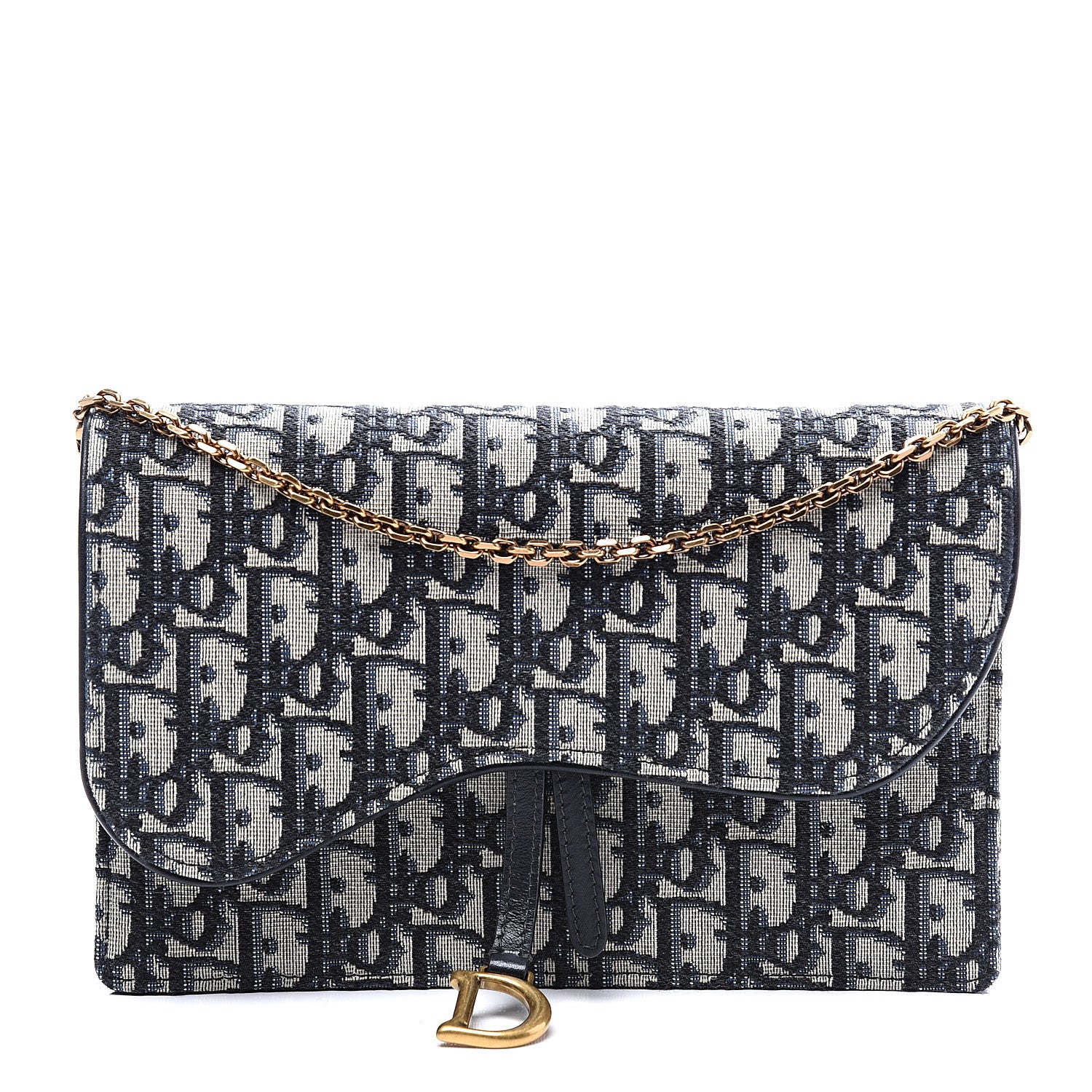 Christian Dior Oblique Saddle Chain Pouch Blue 1 of 9