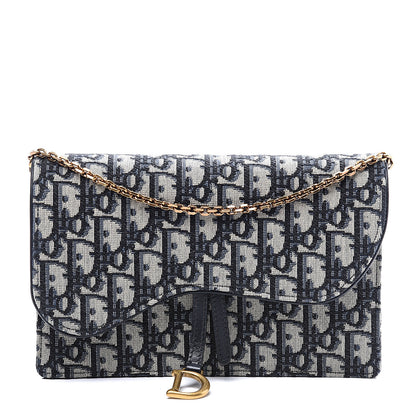Christian Dior Oblique Saddle Chain Pouch Blue 1 of 9