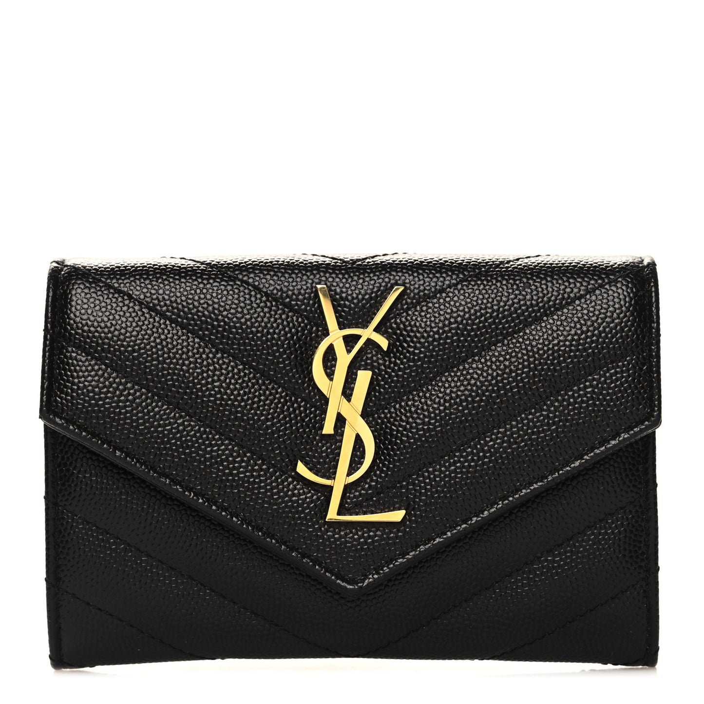 Grain De Poudre Matelasse Chevron Small Monogram Envelope Wallet Black