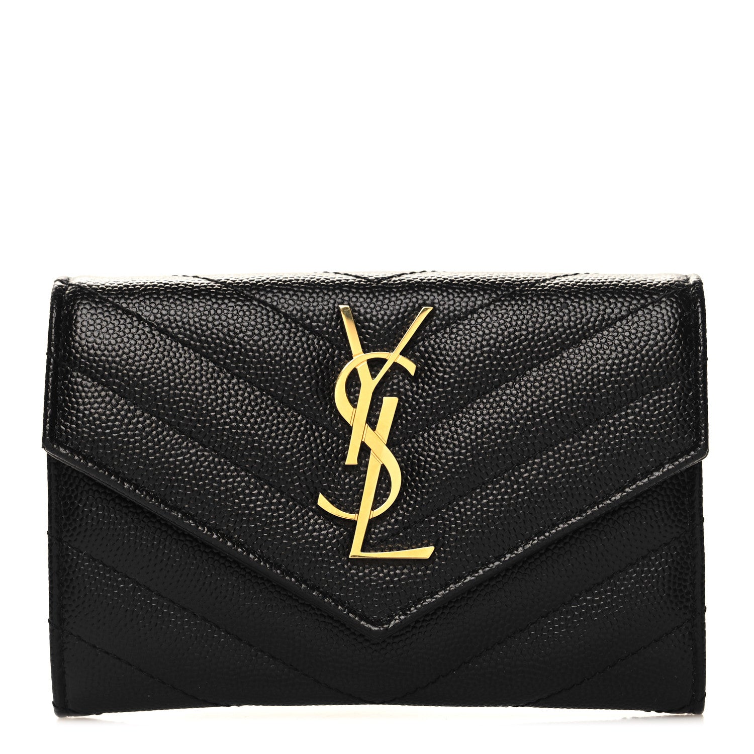 Saint Laurent Grain De Poudre Matelasse Chevron Small Monogram Envelope Wallet Black 1 of 9