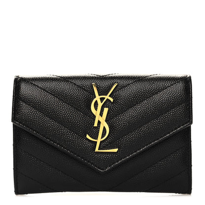 Saint Laurent Grain De Poudre Matelasse Chevron Small Monogram Envelope Wallet Black 1 of 9