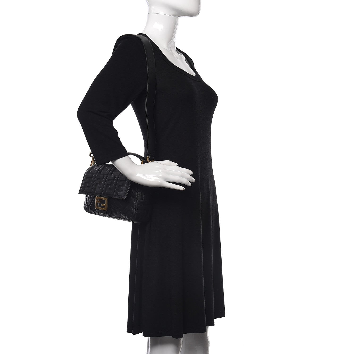 Fendi Nappa FF 1974 Embossed Large Baguette Black 2 of 12