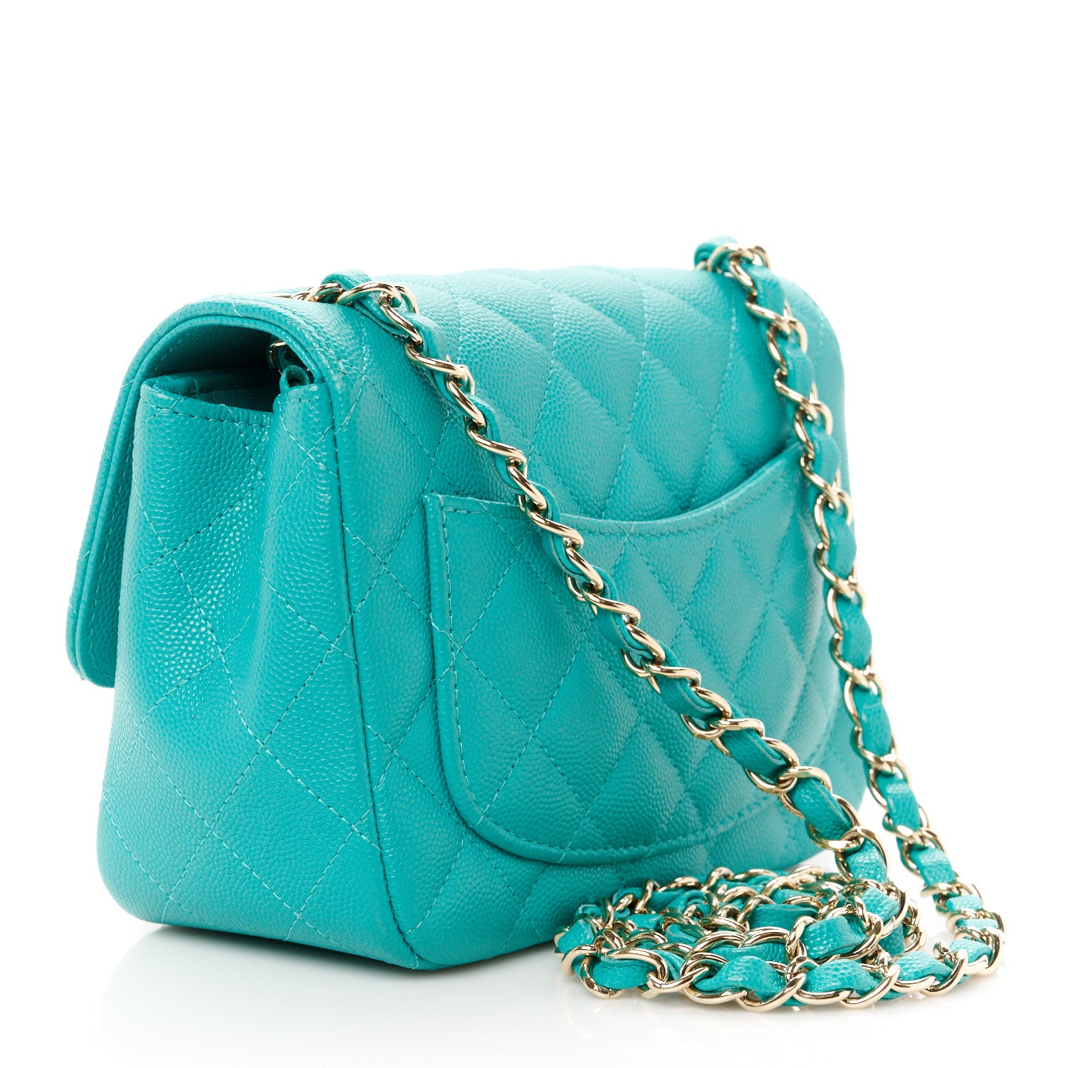 Chanel Caviar Quilted Mini Square Flap Turquoise 3 of 11