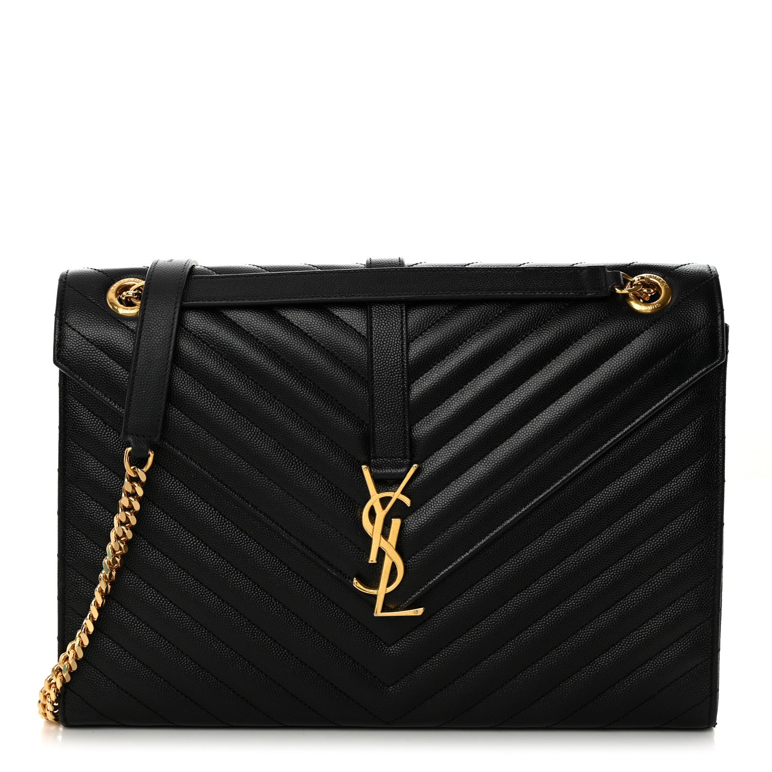 Saint Laurent Grain De Poudre Matelasse Chevron Large Monogram Satchel Black 1 of 10