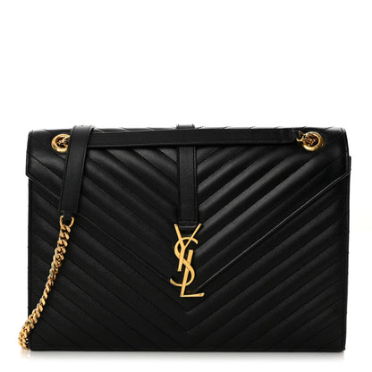 Saint Laurent Grain De Poudre Matelasse Chevron Large Monogram Satchel Black 1 of 10