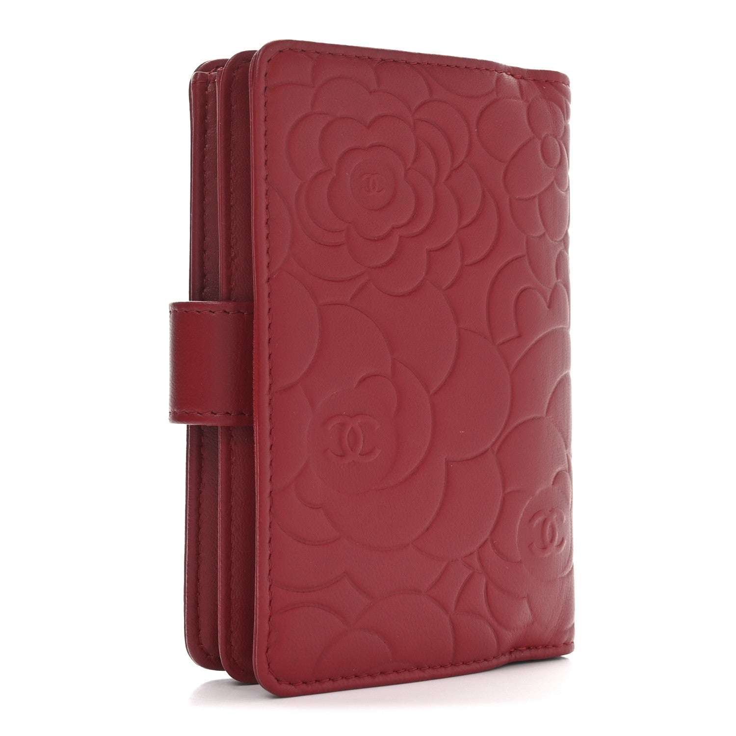 Chanel Lambskin Camellia Embossed Zipped Pocket Wallet Red 3 of 8