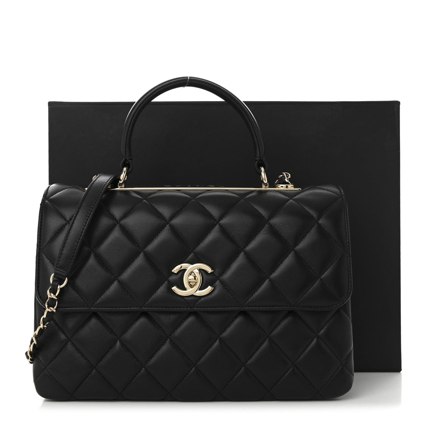 Lambskin Quilted Medium Trendy CC Flap Dual Handle Bag Black