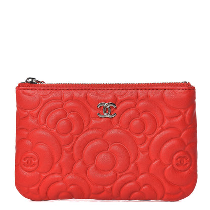 Chanel Goatskin Camellia Embossed Cosmetic Pouch Red 1 of 8