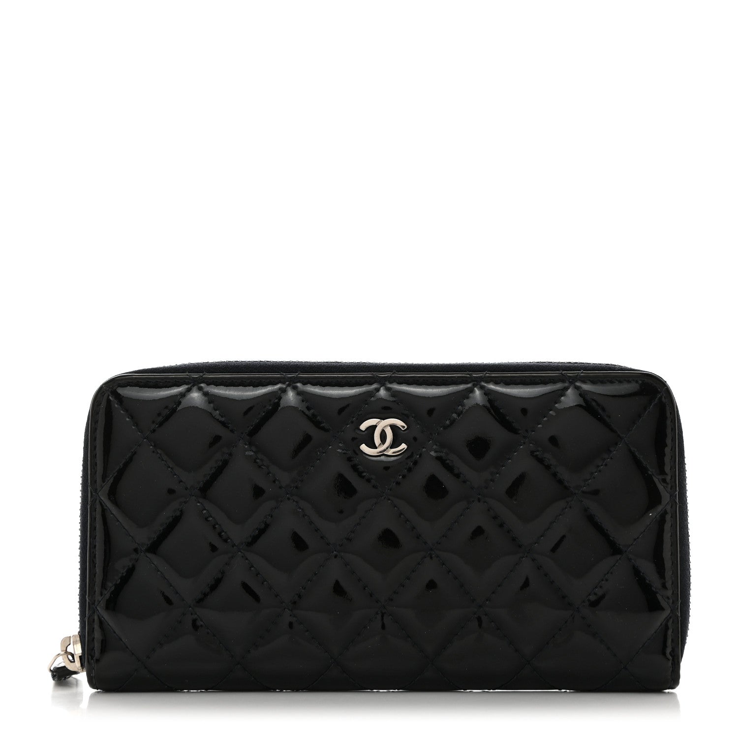Chanel Patent Quilted Zip Around Wallet Navy 1 of 8