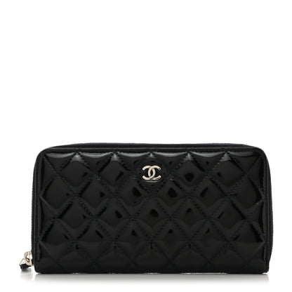 Chanel Patent Quilted Zip Around Wallet Navy 1 of 8