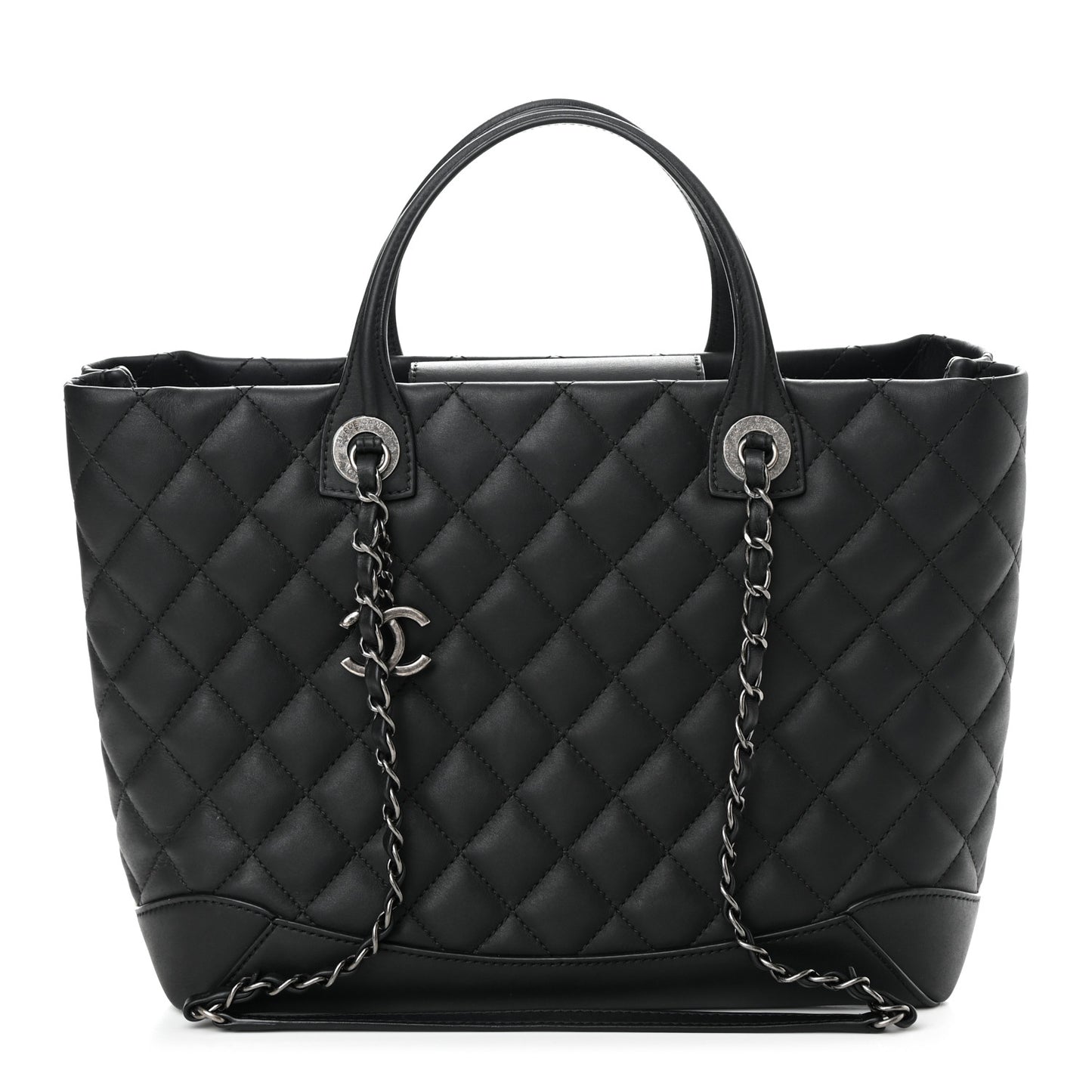Calfskin Quilted Small Easy Shopping Tote Black
