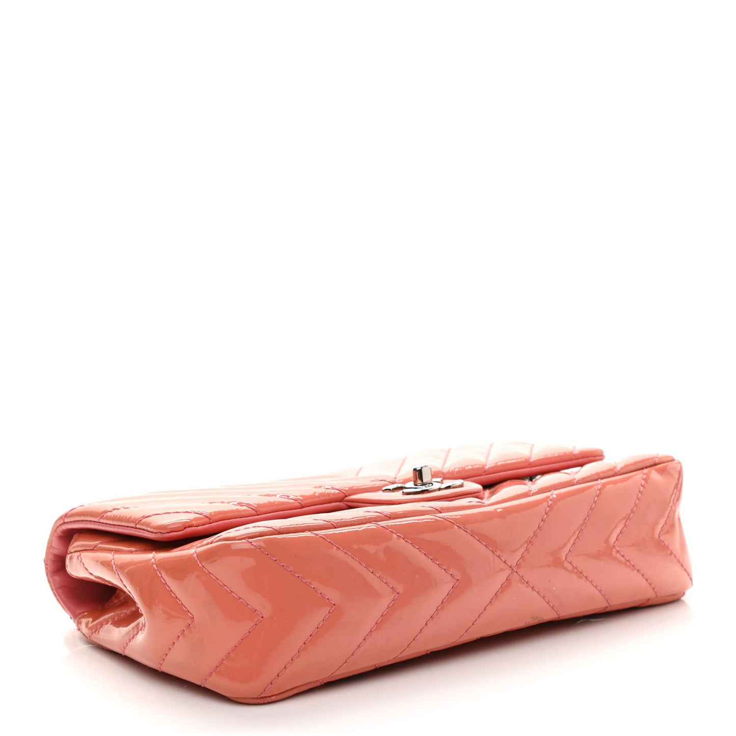 Patent Chevron Quilted Medium Single Flap Pink