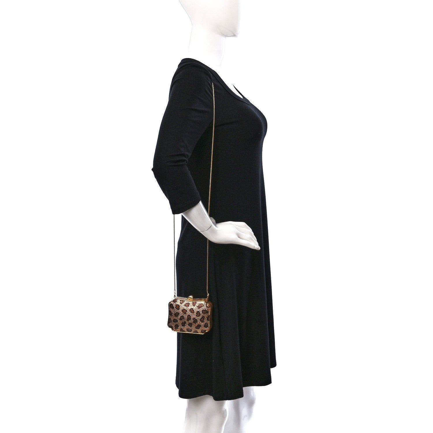 Judith Leiber Crystal Leopard Minaudiere Clutch Brown Gold 2 of 8