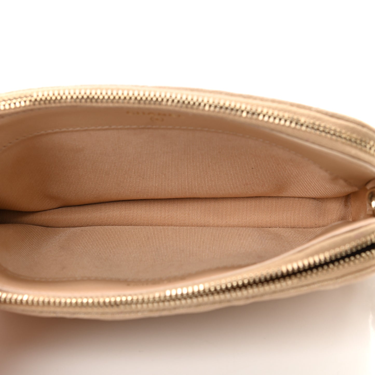 Iridescent Caviar Quilted Small Clutch With Chain Beige