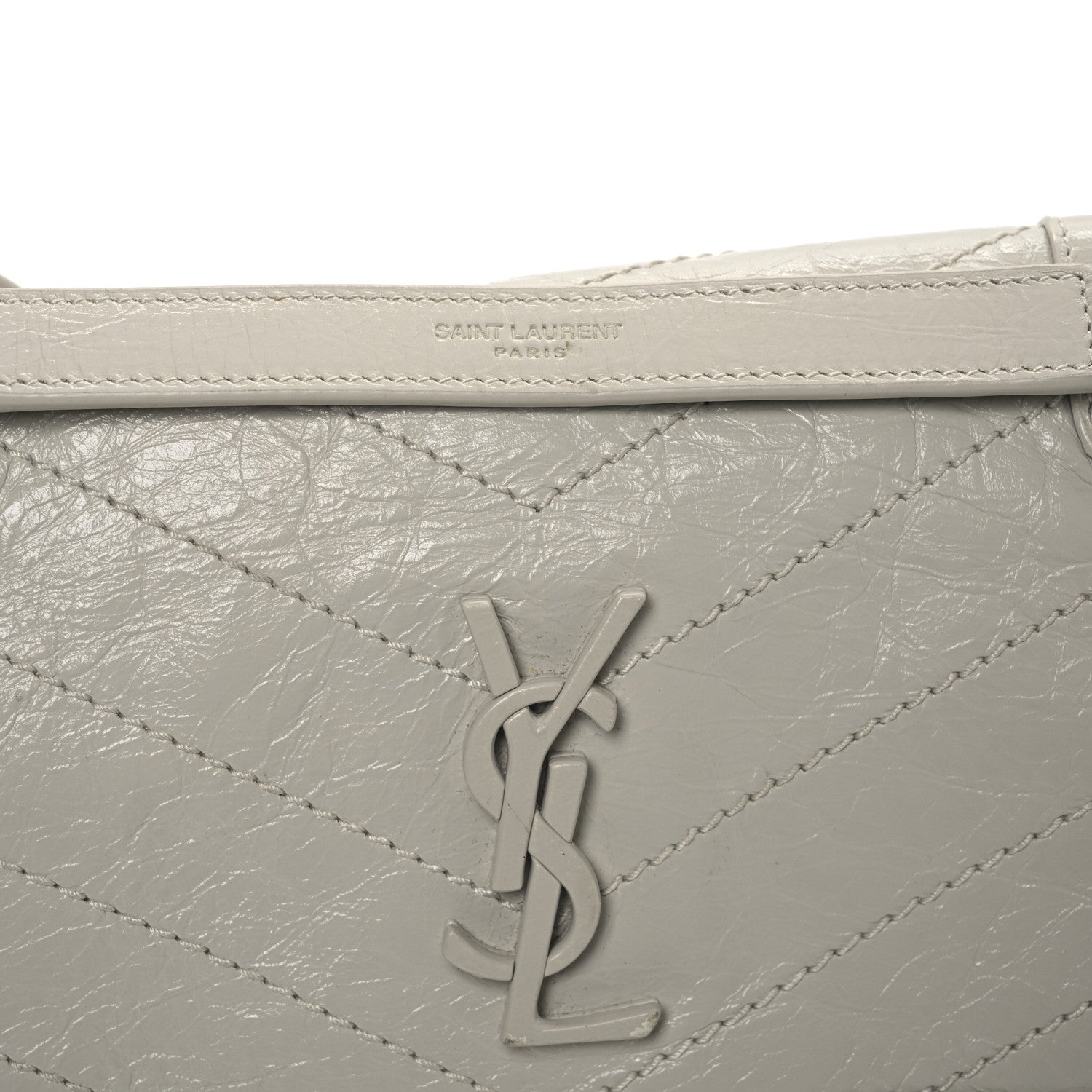 Saint Laurent Crinkled Calfskin Matelasse Monogram Baby Niki Chain Satchel Blanc Vintage 8 of 14